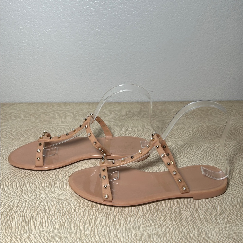 Stuart Weitzman MELLIE PEARLSTUD JELLY SLIDE SANDAL in Nude Studded Size 6 - Picture 7 of 14